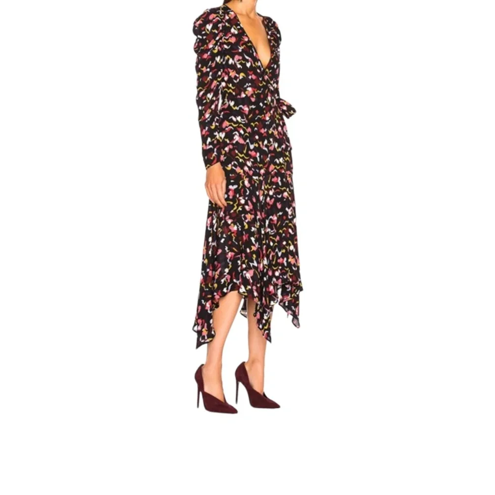 A.L.C. Tianna Long Sleeve Vacation Holiday Wrap Dress in Coral Multi size 10 - Picture 7 of 8